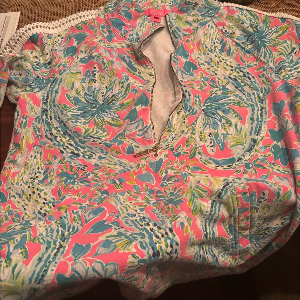 Lilly Pulitzer Pink and Green Floral Zip Top